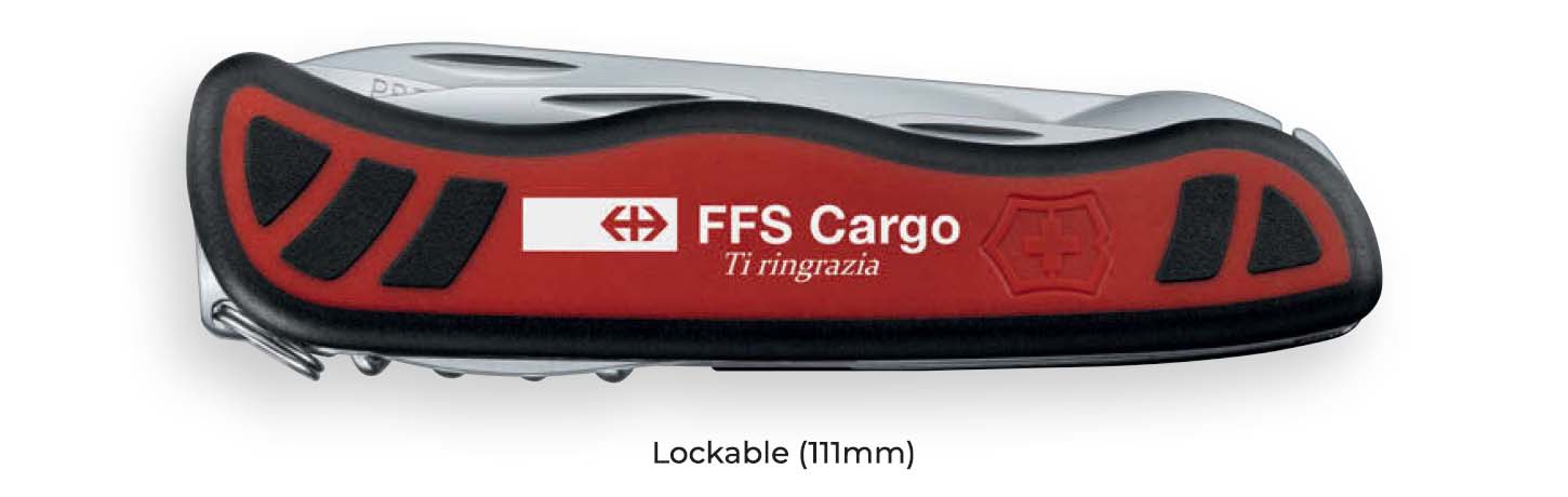 Lockable 111mm size Swiss Army Knife with branding